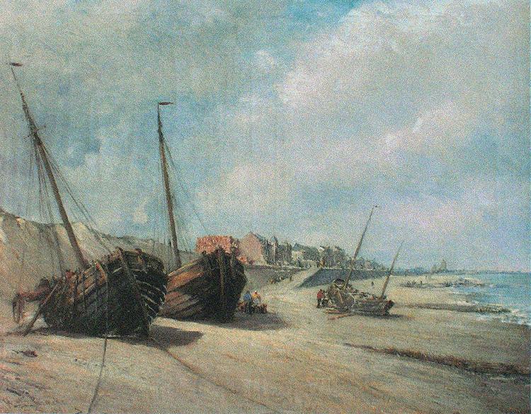 unknow artist Fishing boats on the beach of Heist Norge oil painting art